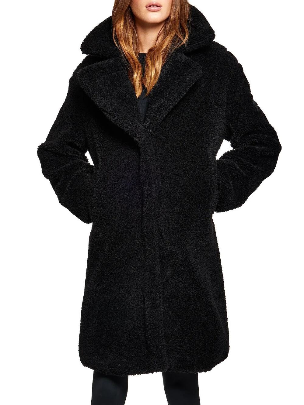SAM. Sherpa Leather-Trimmed Coat Black Women’s size Medium NWT